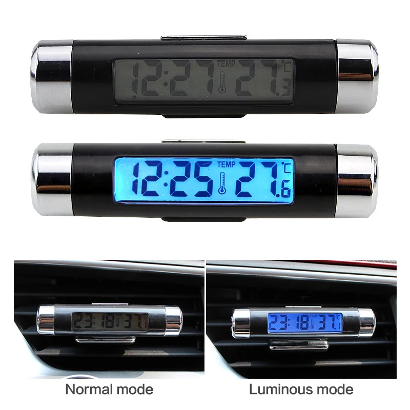 

3 In 1 Car Thermometer Mini LCD Digital Vehicle Electronic Clock And Thermometer Hygrometer LCD Night Light Display With A Clamp