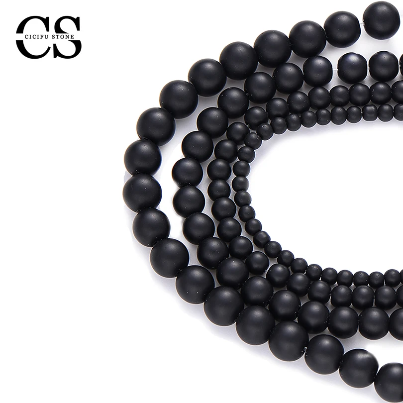 Black Frosted Matte Beads Round Loose Beads Natural Stone Beads for Jewelry Making DIY Bracelet Accessories 4/6/8/10/12 MM