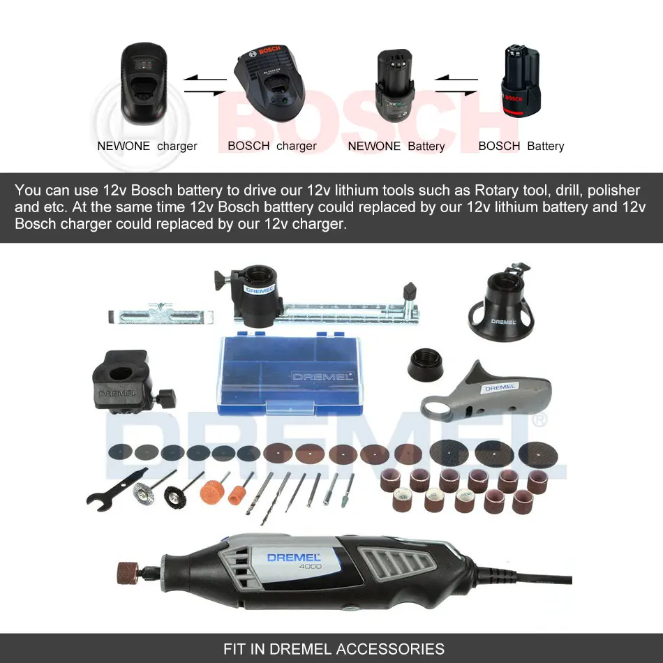 NEWONE  Cordless Rotary Tool Compatible With 12V Bosch Tools and Dremel Accessories Multifunctional Home DIY