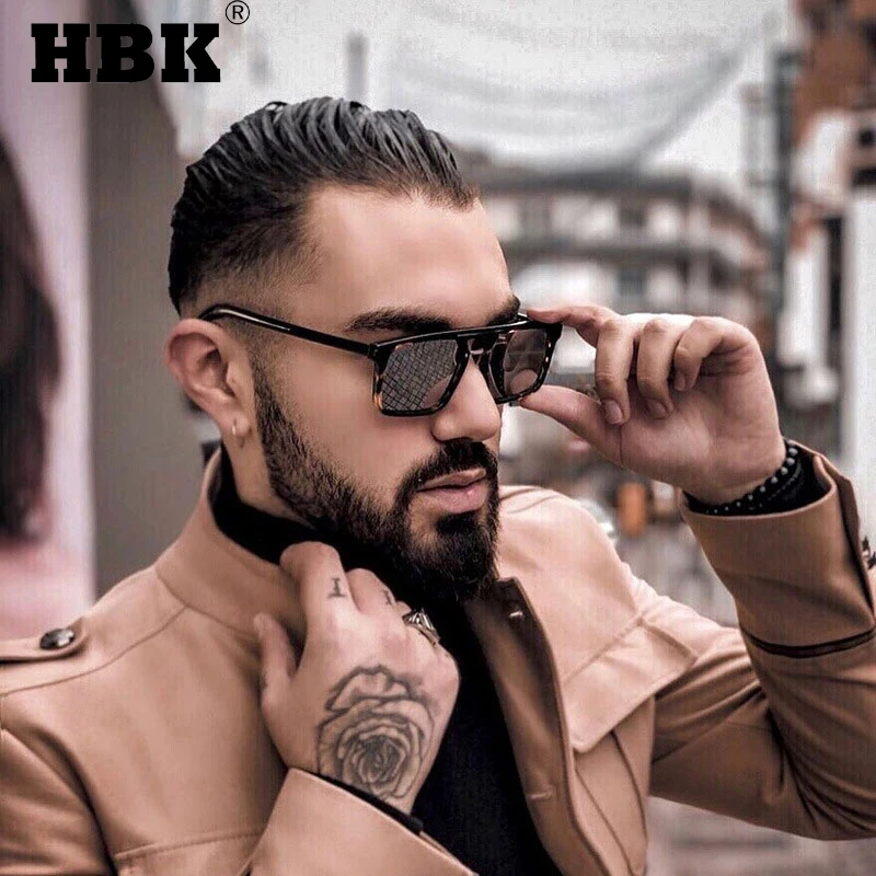 HBK Fashion Vintage Square Sunglasses For Men Women Oversized Big Frame Male Outside Driving Eyeglasses UV400 Protection