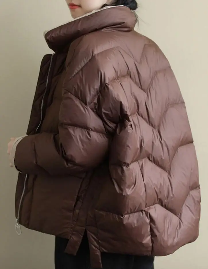 2021 New Autumn Winter Oversize Duck Down Coat Women Thick Short Casual Fashion Pockets Puffer Jacket Parkas q435