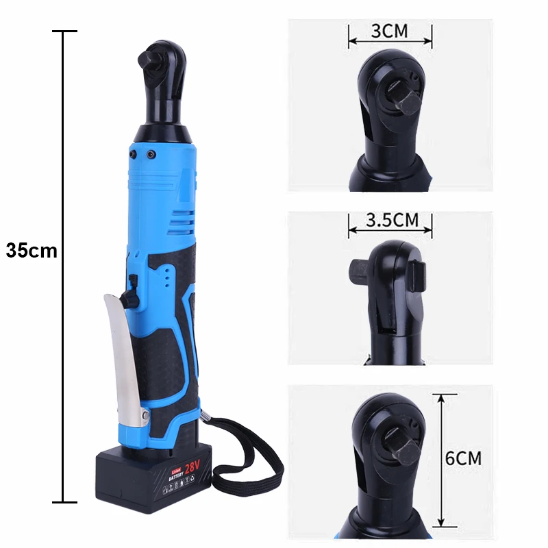Llave eléctrica inalámbrica de 12/18/28V, herramienta de reparación de automóviles, extracción de tuerca de tornillo, llave de carraca recargable de ángulo recto de 90 °