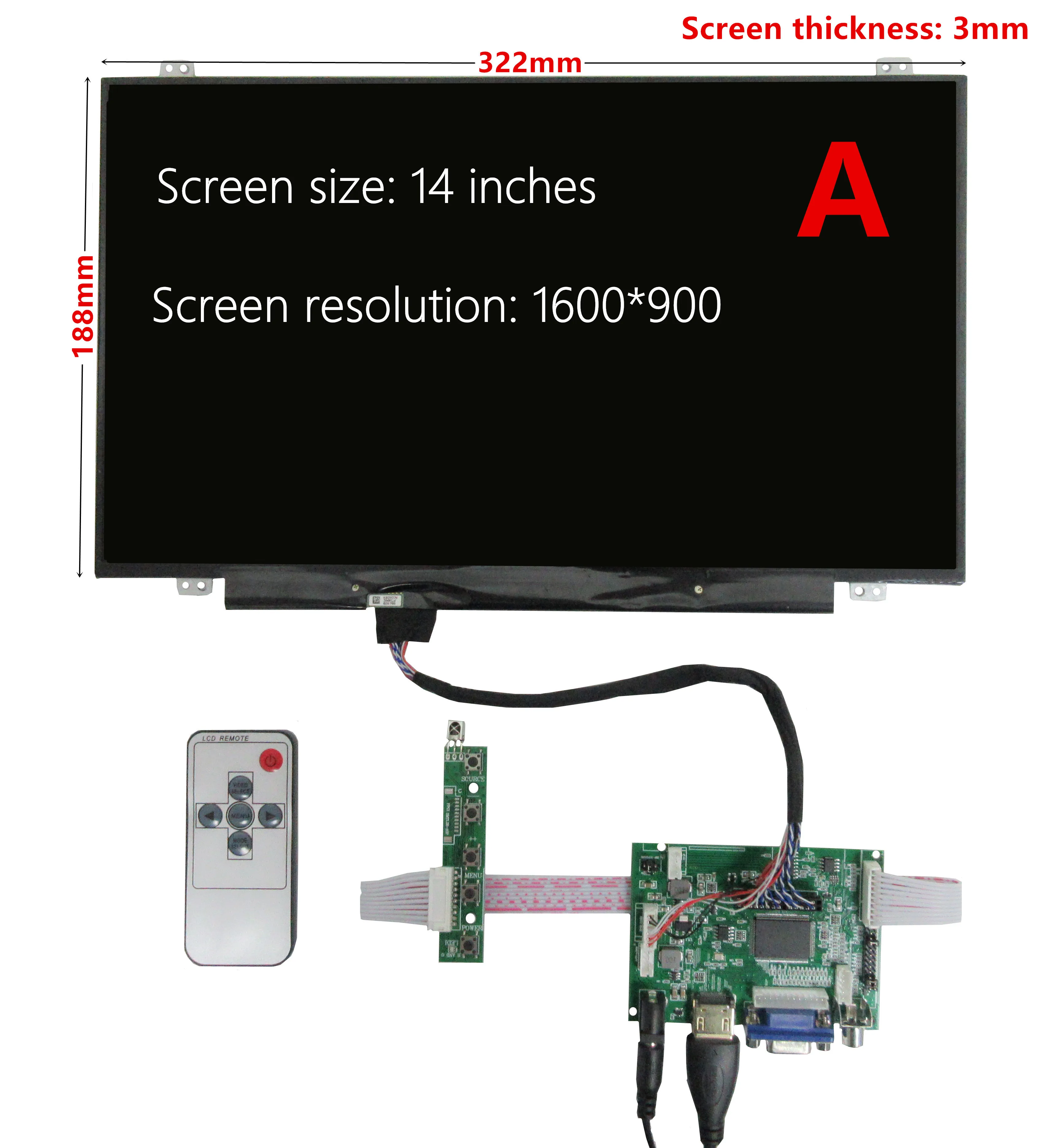 14 Inch LCD Screen Display Monitor Driver Control Board 2AV HDMI-Compatible VGA For Raspberry Pi Banana/Orange Pi Mini Computer