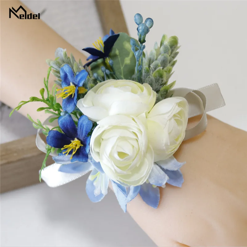 Wedding Wrist Flower Rose Lily Silk Ribbon Wrist Corsage Groom Corsage Boutonniere Buttonhole Men Witness Marriage Accessories