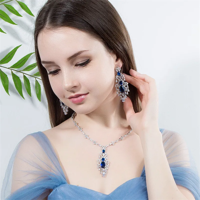 CC Wedding Jewelry Sets Earrings and Necklace For Bridal Parure Gorgeous Rhinestone  Pendants Jewelry For Women T0101