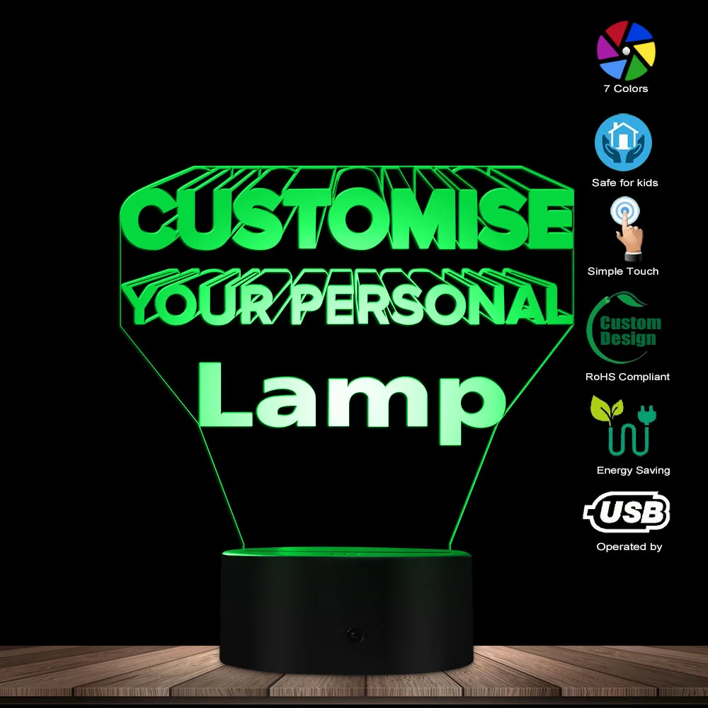 Personalized Illuminated 3D Lamp LED Lighting Modern Custom 3D Light Optical Illusion Lamp Home Decor Gift Idea Design Your Lamp