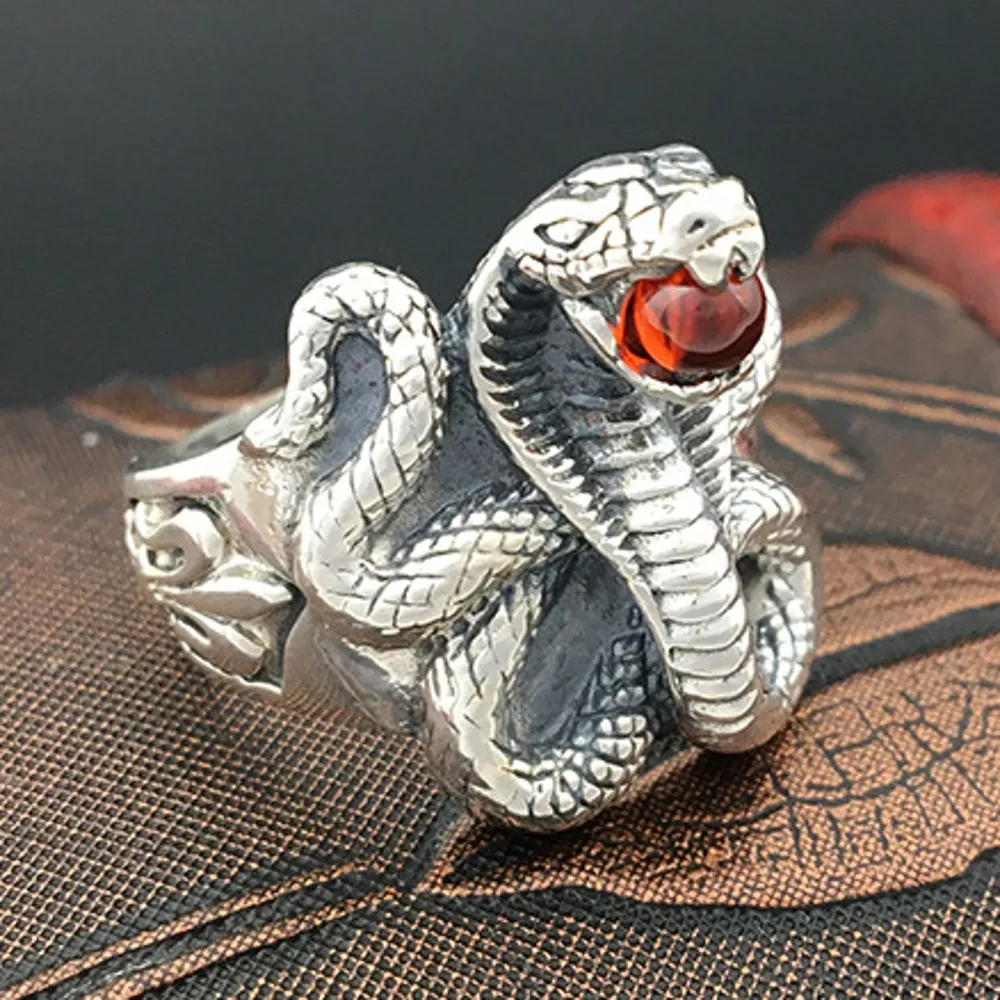 Imagem -04 - Anel de Prata Retro Tailandês Rei Cobra Mosaico Garnet Jóias da Moda S925 Sterling Silver