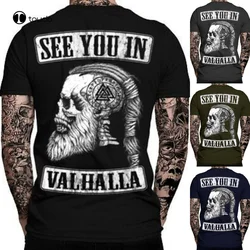 Men'S Fashion Tops See You In Valhalla T-Shirt Skull Print Tattoo Punk Gothic Tees For Men Casual Vest Size Tee Shirt