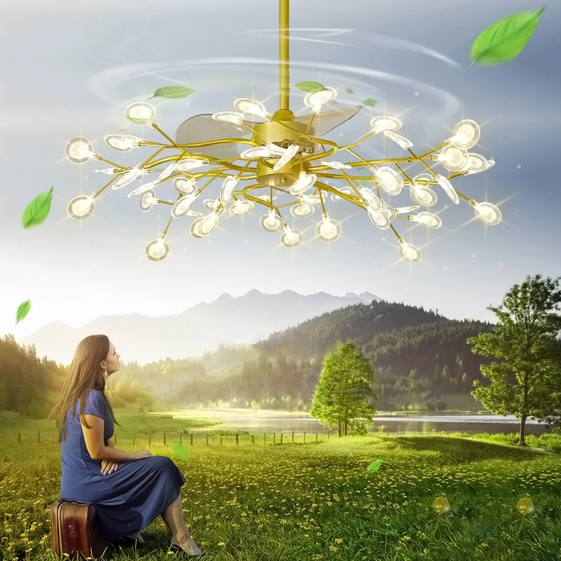 LED Ceiling Fans Lights Bedroom Remote Control Nordic Lamp LED Modern Minimalist Firefly Inverter Celing Fan with Light