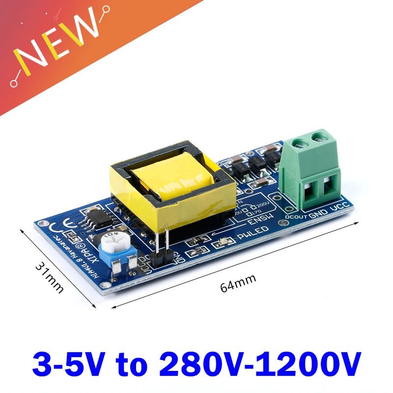 1200V High Voltage Power Supply Module Adjustable PSU DC-DC Step Up Boost Converter Board 3-5V to 280V-1200V Booster Transformer