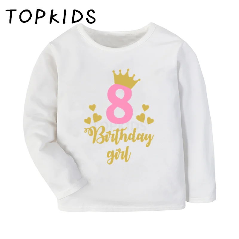 Birthday Princess Girls T-shirts 1 2 3 4 5 6 7 8 9 Years Birthday Party Kids Clothes Children T shirt Baby Long Sleeve Tops Gift