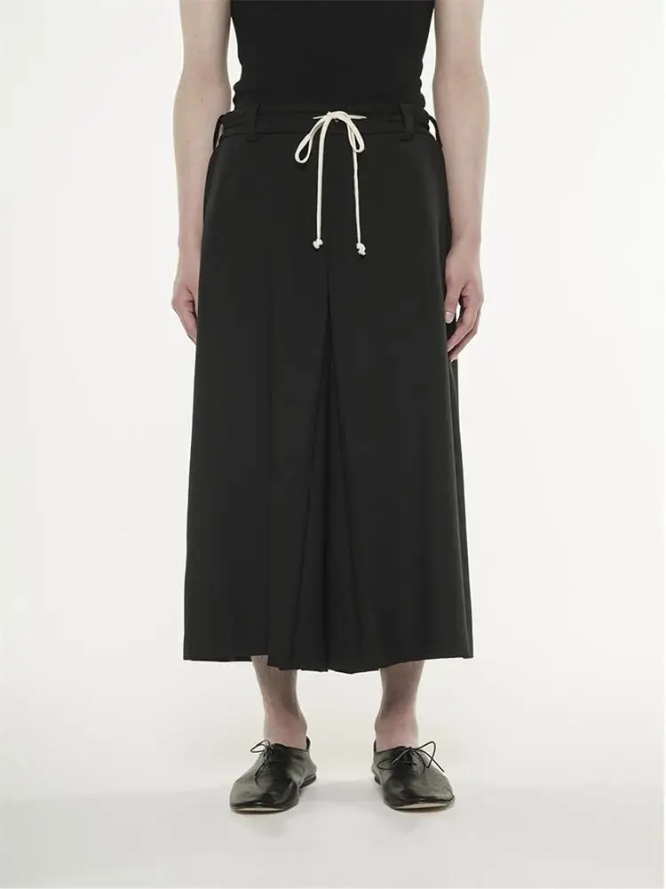 

Men's Culottes Casual Pants Wide Leg Pants Spring And Autumn Black New White Rope Fashion Street Personality Plus-Size Clothing