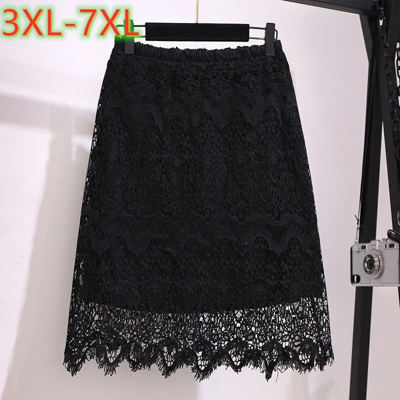 New 2022 Spring Autumn Plus Size Skirt For Women Large Slim A-line Black Lace Mini Skirts 3XL 4XL 5XL 6XL 7XL