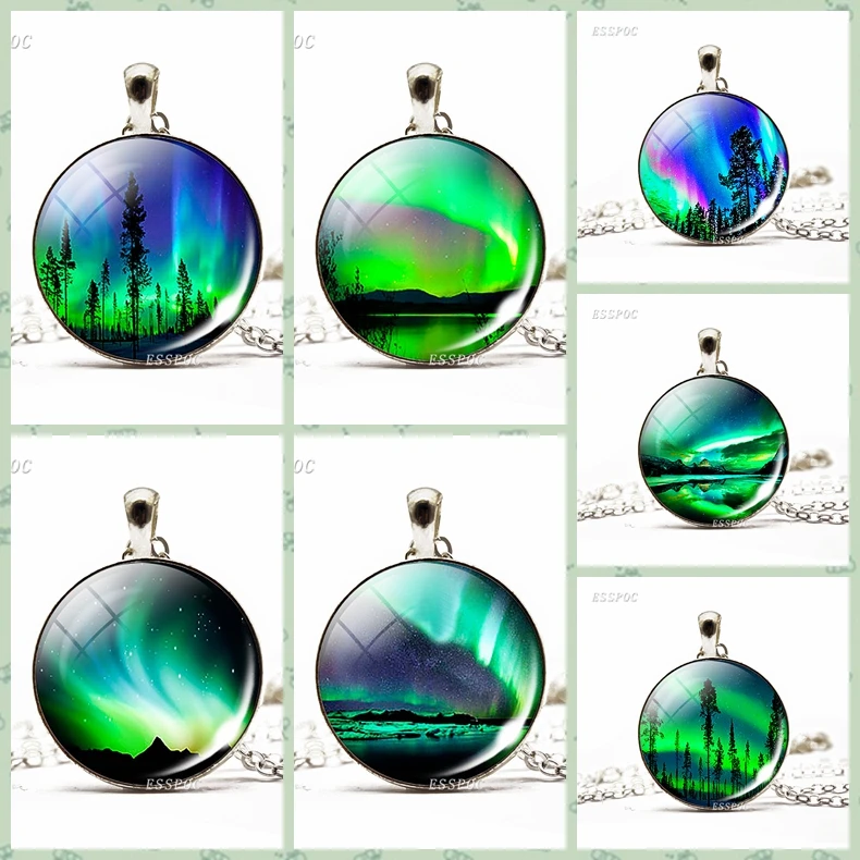 Aurora Northern Lights Pendant Friendship Gifts Polar Lights Northern Lights Trees Necklace Galaxy Universe Jewelry Unisex Gift