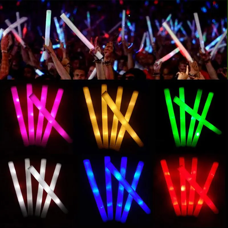 Light-Up Foam Sticks LED Soft Batons Rally Rave Glow Wands Multicolor Cheer Flashing Tube Concert For Festivals Party