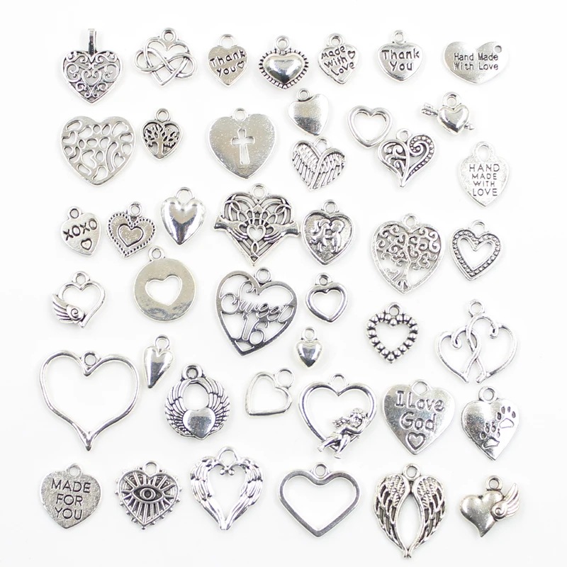 

30pcs Charms Lovely Sweet Heart Antique Silver Color Mixed Pendants DIY Crafts Making Findings Handmade Tibetan Jewelry