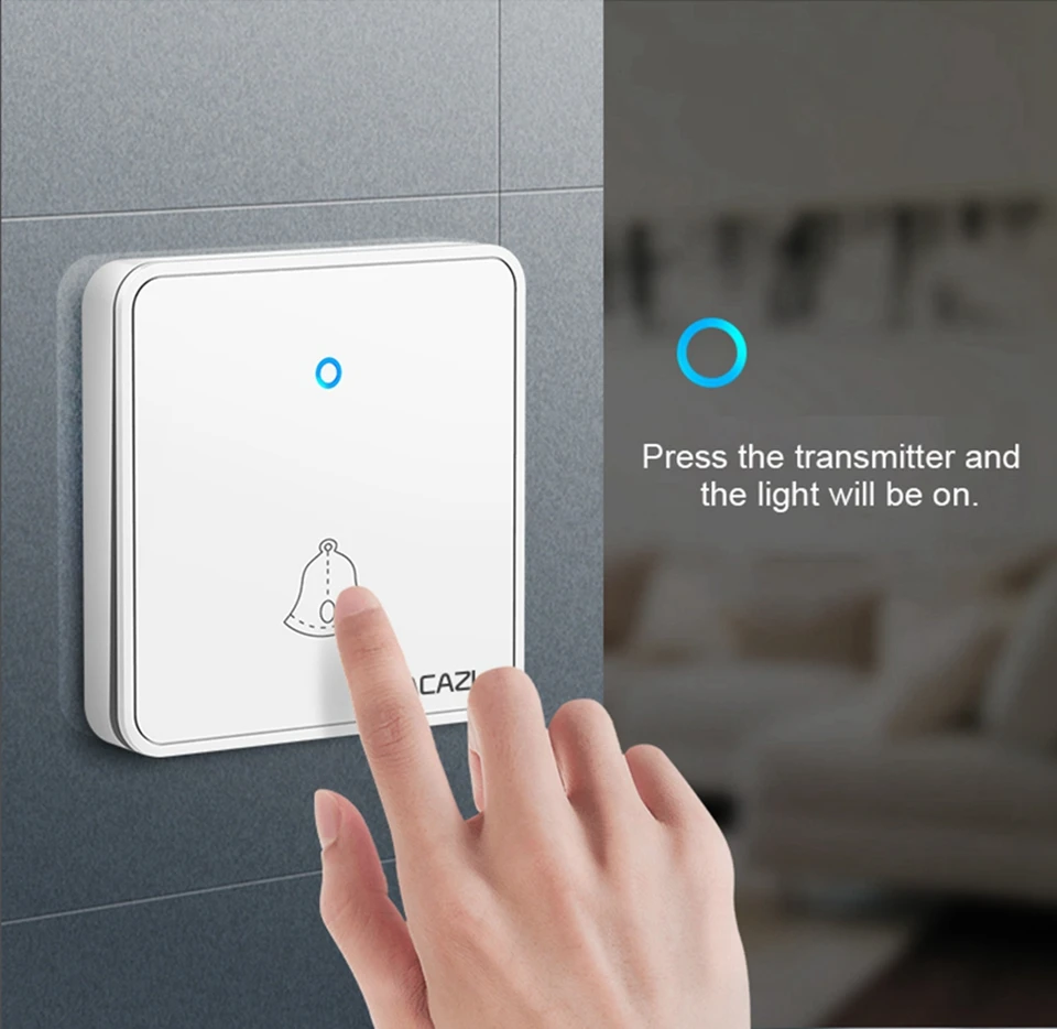 CACAZI Home Wireless Doorbell Waterproof 300M Remote Night Light Receiver 2032 Battery Transmitter US EU UK Plug Smart House Cal