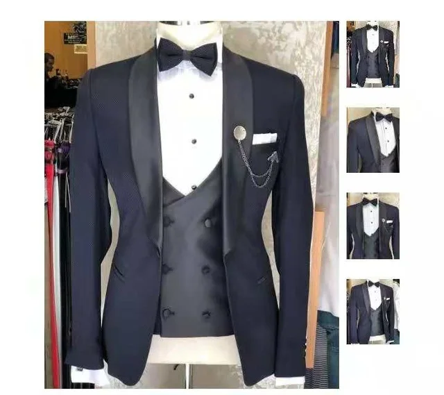 Men Custom Suits Shawl Lapel 3 Pieces Formal Tuxedos Wedding Groomman Suits Men (Blazer+Vest+Pants)