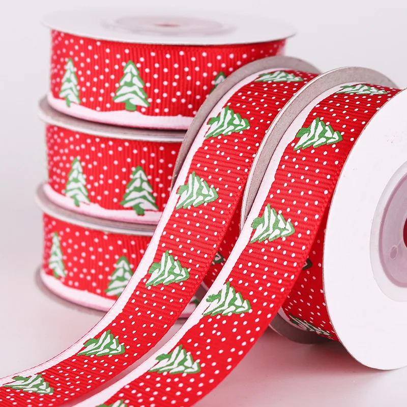 

Christmas Ribbon Snow Scene Grosgrain xmas Tree Decoration Red Party Decor DIY gift box Handcraft Scrapbooking Printed Ribbons