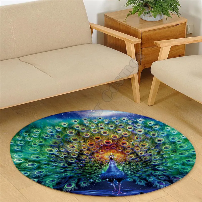 

Beautiful Peacock Carpet Square Anti-Skid Area Floor Mat 3D Rug Non-slip Mat Dining Room Living Room Soft Bedroom Carpet