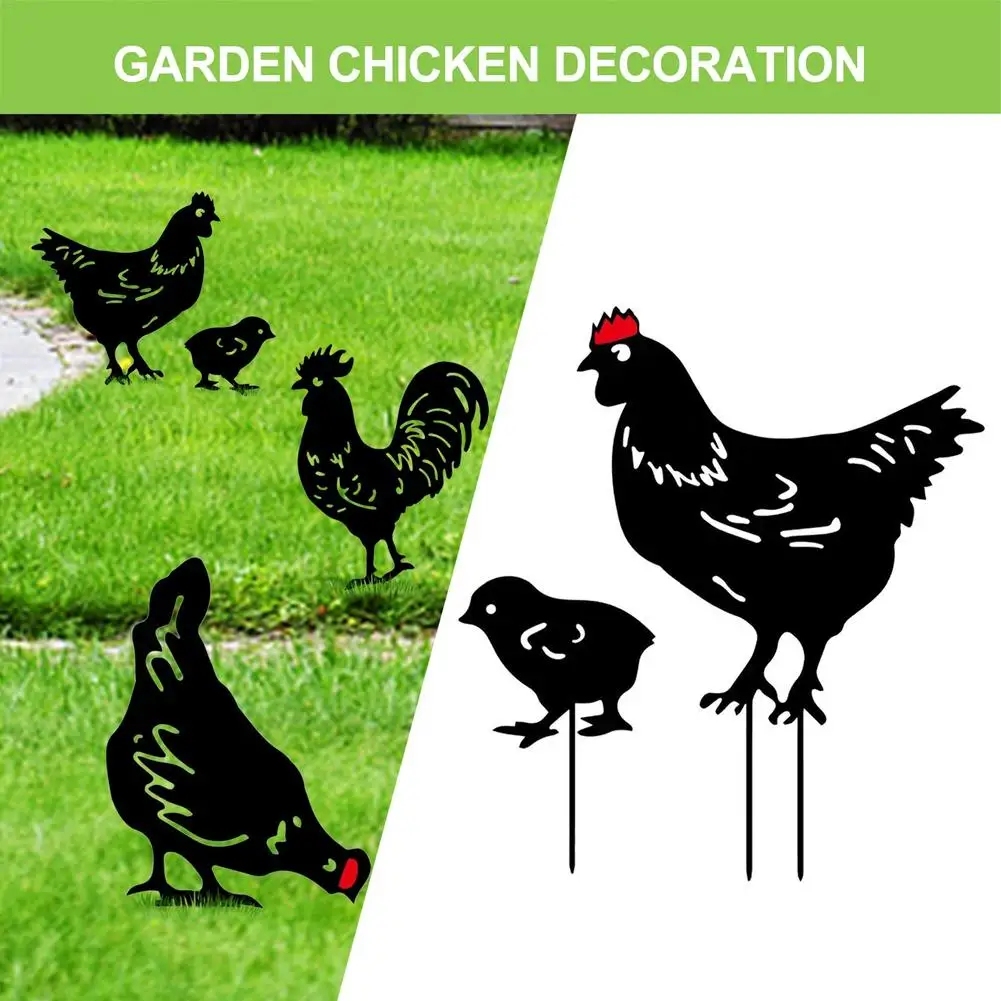 Garden Chicken Silhouette Stakes Sun-proof And Waterproof Metal Animal Yard Art Black Decoration For Lawns Gardens Backyards