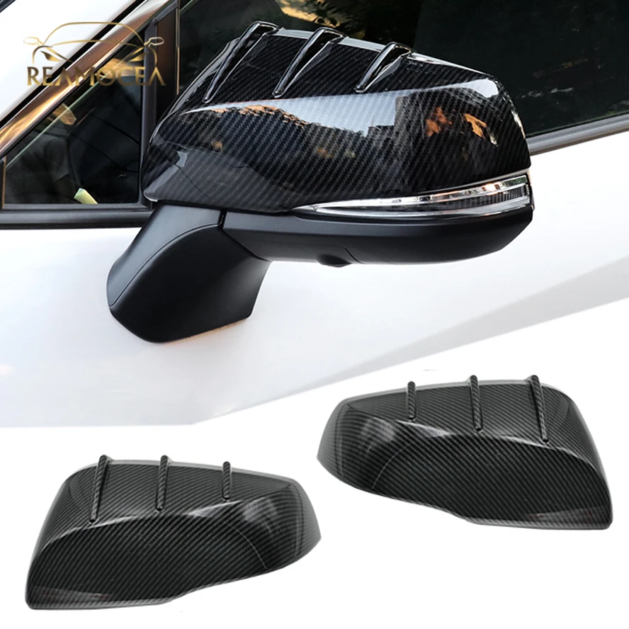 Reamocea ABS Carbon Fiber Side Wing Door Rear View Mirror Back Cover Rear/Front Fog Lamp Rear Trim Fit For Toyota RAV4 2020-2021