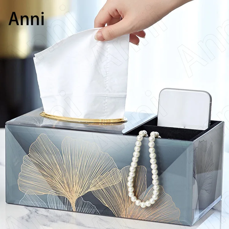 

Golden Apricot Leaf Glass Tissue Boxes Nordic Simple Living Room Bedroom Desktop Paper Towel Organization Home Decoration Modern