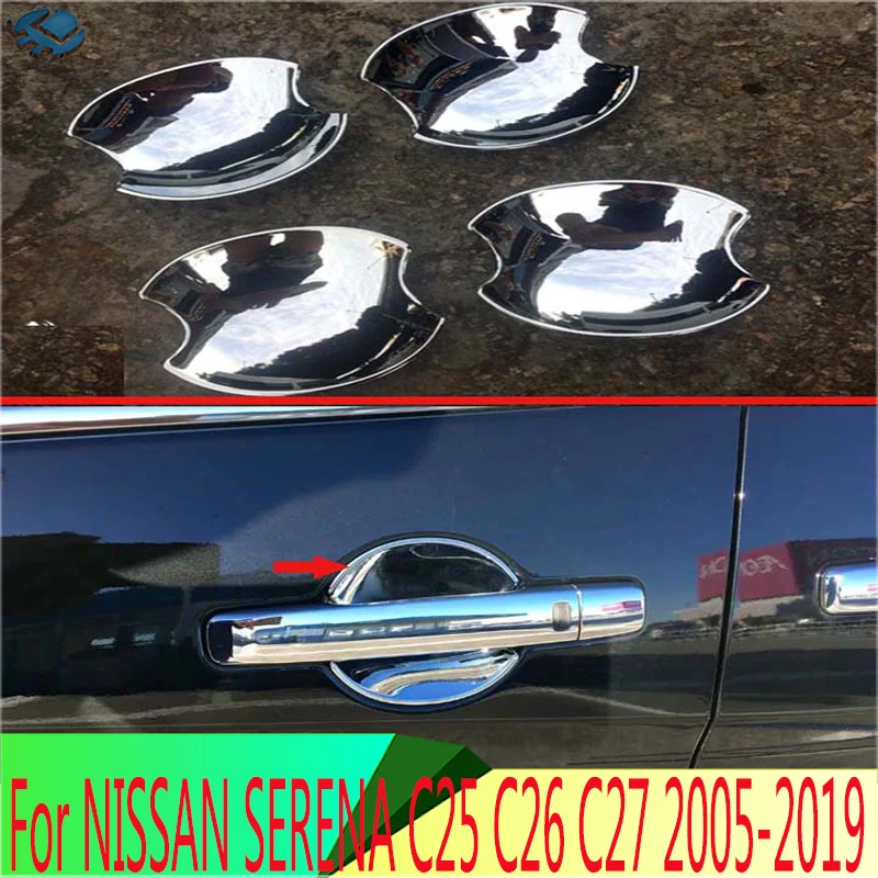 Dla NISSAN SERENA C25 C26 C27 2005-2019 ABS chromowana klamka pokrywa misy Cup Cavity Trim wstaw Catch Molding garnitur