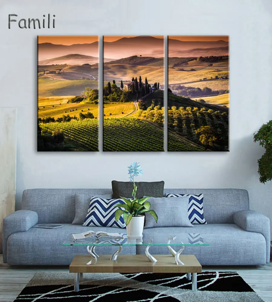 

3 panel canvas art landscape canvas painting barn rocky mountains paintings Free shipping,christmas decorations for home