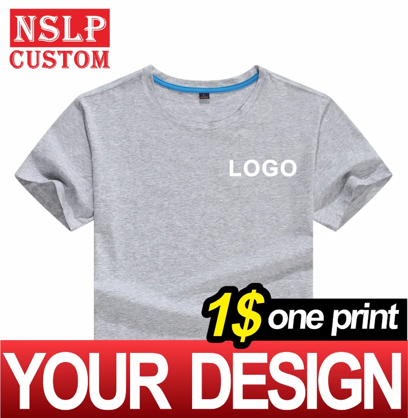 NSLP Round Neck Short Sleeve T-Shirt Men\'s Breathable Fashion Custom Printed Embroidery DIY Your Personalized Top Spring Summer