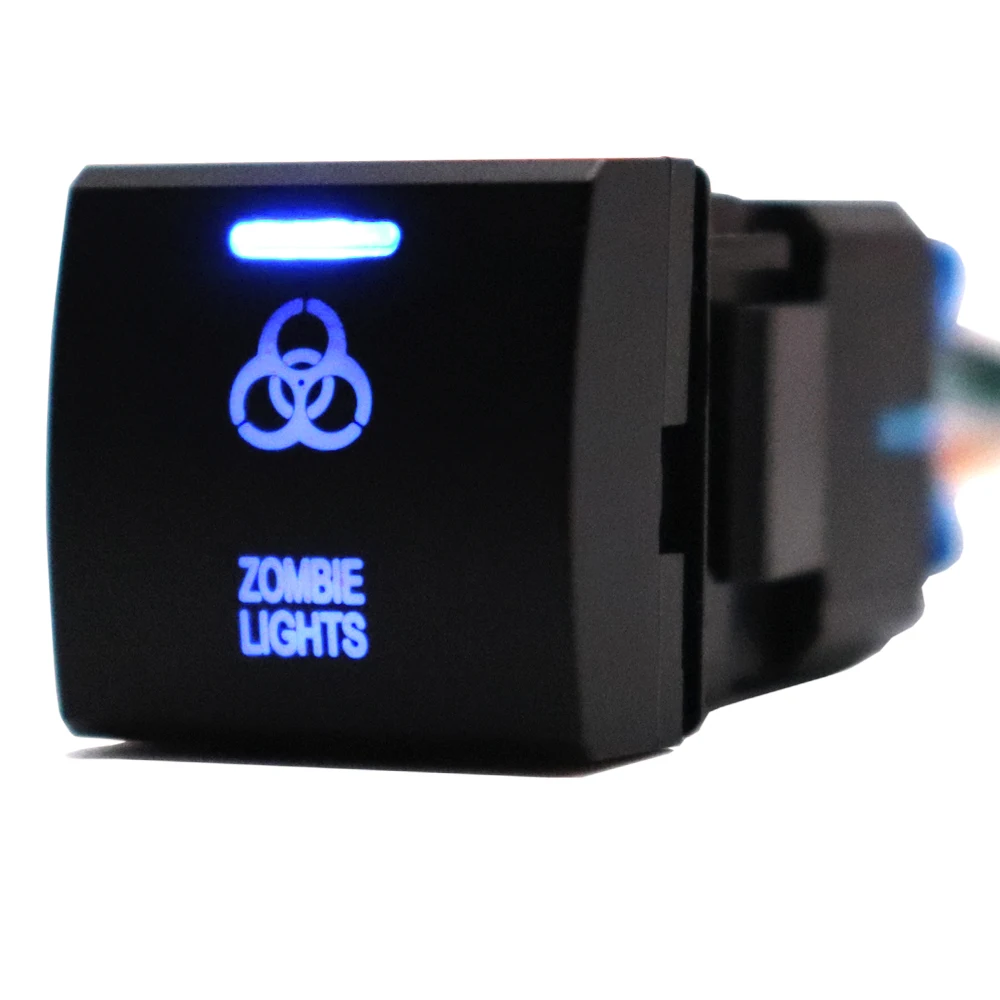 12V Zombie Lights Dash Push Button Switch ON-OFF Blue Led 22 x 22 mm for Toyota Prado150 Series RAV4 Camry Hiace Corolla Altis