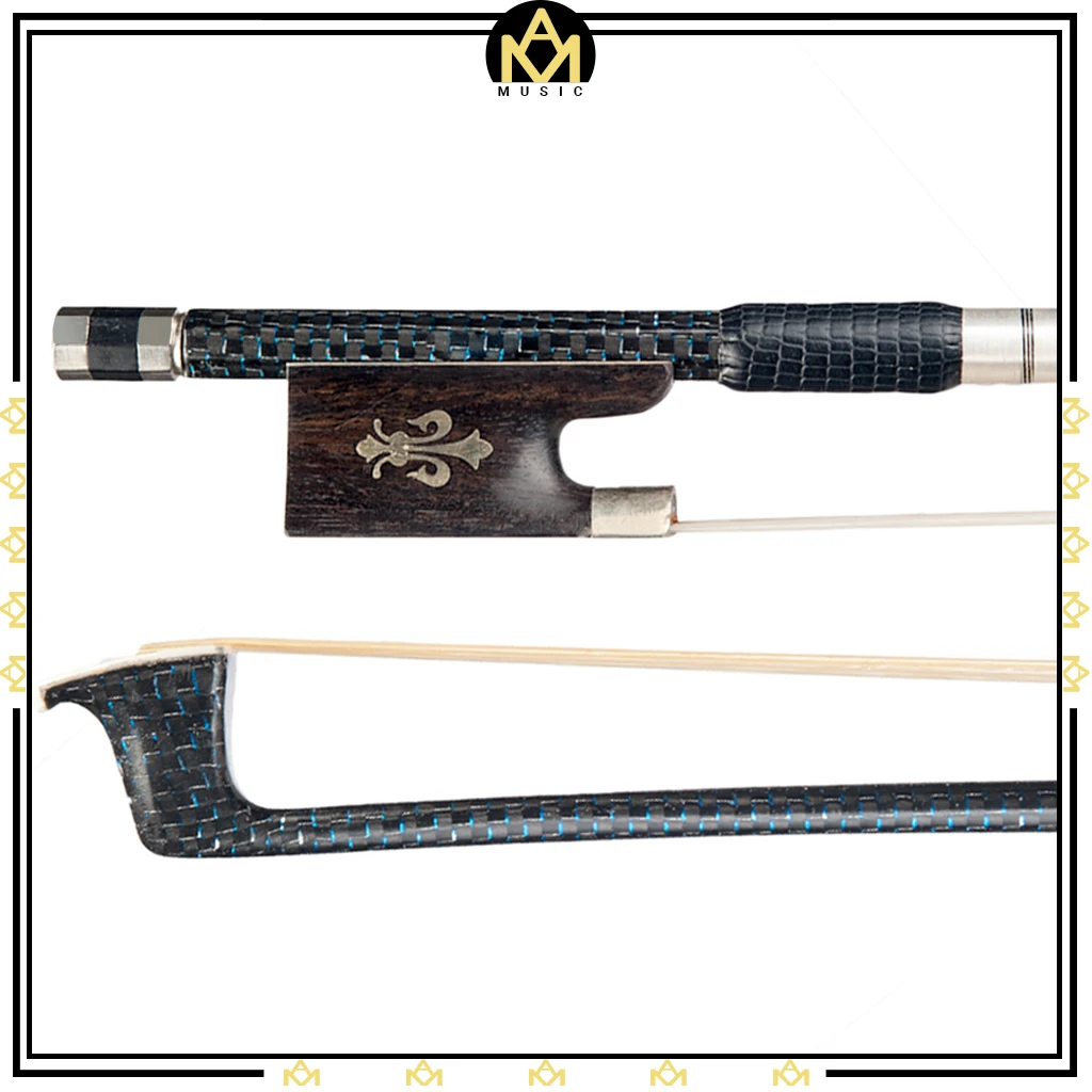 

Master 4/4 Violin Fiddle Bow Blue & Silver-braided Carbon Fiber W/ Ebony Fleur-de-Lis Frog White Horsehair Well Balanced