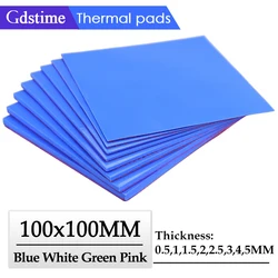 Gdstime-almohadillas térmicas de silicona conductora de refrigeración, 100x100x0,5mm, 1mm, 1,5mm, 2mm, 2,5mm, 3mm, 4mm, 5mm, color azul, blanco y verde, 8 unidades