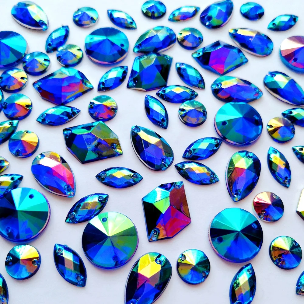 Mix Acrylic Sewing Designer Diy Royal Blue Flatback Rhinestones AB Stones Crystals Jewel For Garden Home Ornament Wedding Dress