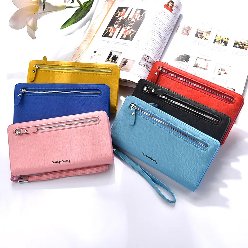 Large Capacity Long Purse Women Leather Wallet With Zipper Coin Pocket Ladies Credit Card Holder Phone Organizer Clutch Bag