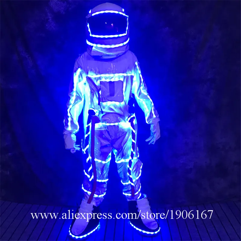 Colorful LED luminous astronaut clothes delivery service nightclub KTV performance costume illuminated flashing spaceman clothes