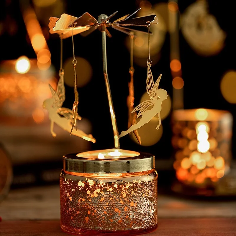 Xmas Rotating Spinning Carousel Tea Light Candle Holder Center Home Decoration Gifts Aromatherapy Candle Wedding Decoration