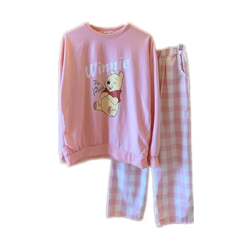 Pajamas Cartoon Cute Pooh Long-sleeved Pajamas Spring And Autumn Women\'s New Casual Loose  Round Neck Home Wear Outer Wear