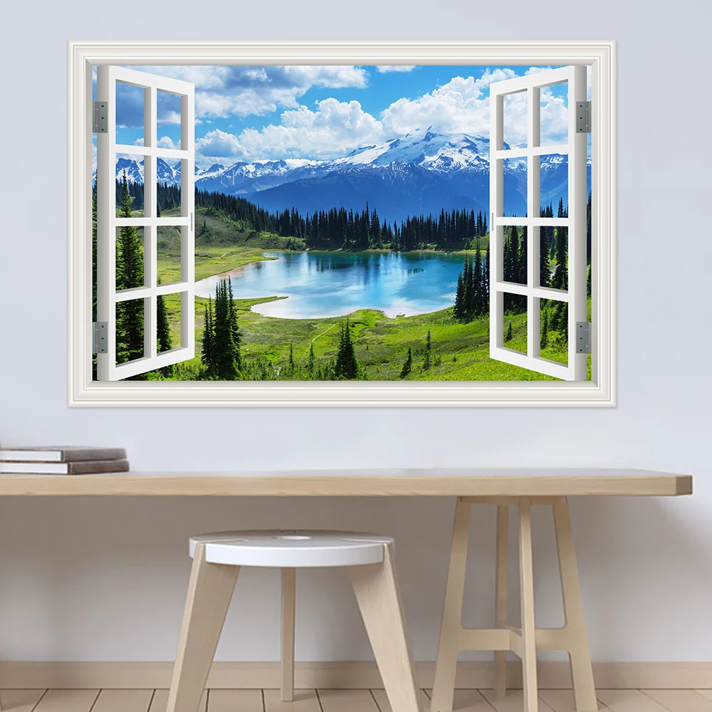 3D Window View Lake Landscape Wall Sticker Waterproof Wallpaper For Living Room Kitchen Decor Vinyl Decal Wall Stickers Poster