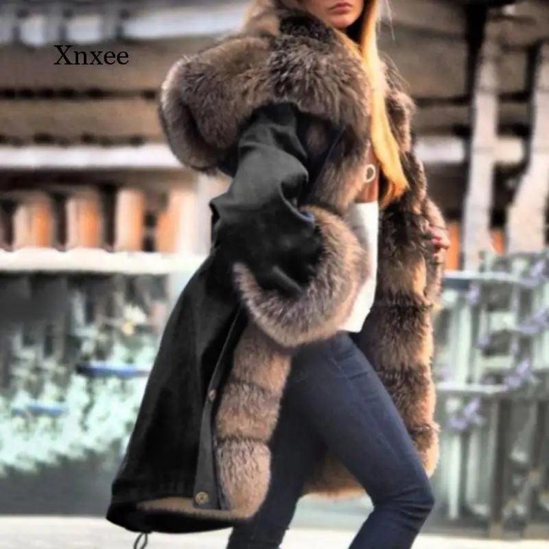 Autumn and Winter Faux Fur Coat Women's Fashion Loose Thick Warm Hooded Single-Breasted Solid Color Long-Sleeved Jacket