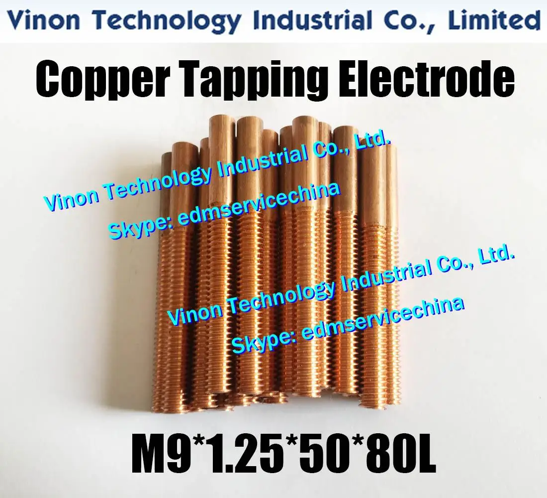 (10pcs/lot)M9*1.25*50*80mm COPPER ORBIT TAPPING ELECTRODE M9 for Sink Erosion.thread pitch1.25mm,thread length 50mm without hole