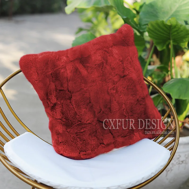 

Free Shipping CX-D-22G Patchwork Rabbit Pillow Genuine Rex Rabbit Fur Cushion Cover