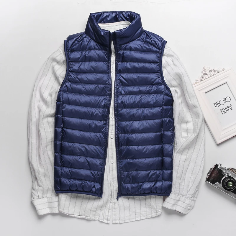 0-10 ℃ kış erkekler ördek aşağı yelek ceket Ultralight kolsuz kirpi yelek ceket moda standı yaka rüzgar geçirmez ördek aşağı yelek