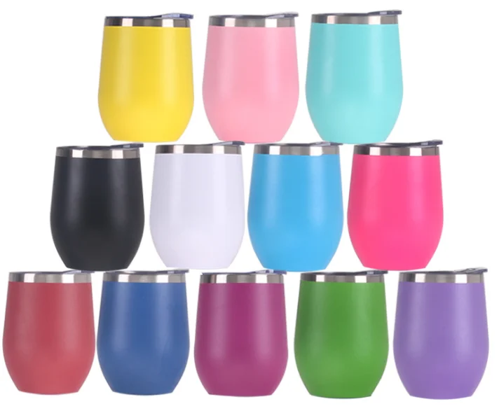 

10pcs 12oz Wine Tumbler Wine Glass Egg Cups Double Wall Stainless Steel Vacuum Insulated Cups Flask Beer Coffee Mugs With