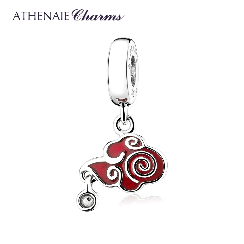 ATHENAIE 925 Sterling Silver Red Enamel Vintage Chinese Lucky Cloud Charms Pendant for Bracelet Women Collection DIY Jewelry Gif