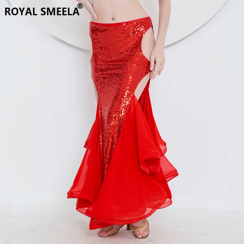 Sexy Sequins Mermaid Skirt Belly Dance Costume Wrap Belly Dance Skirt For Women Slit Belly Dancing Skirt long performance skirt