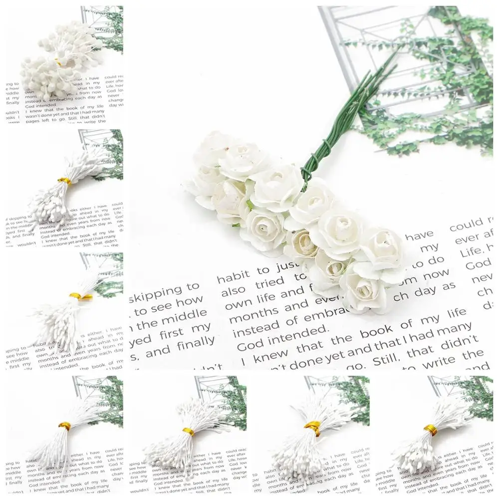 6/10/12/50/60/70/90/144pcs Beautiful White Flower Cherry Stamen Berries Bundle DIY Christmas Wedding Gift Box Wreaths Decor