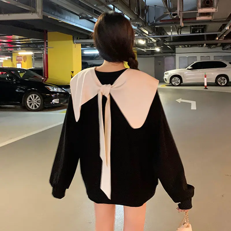 Sweatshirts Women All-match Autumn New Fashion Leisure Vintage Loose Simple Panelled Lovely College Elegant French Style Cozy