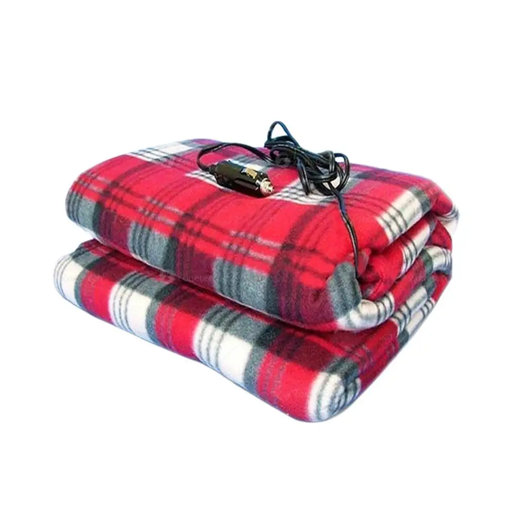 150 X 110cm Car Electric Heating Blanket Polar Fleece Red Plaid Warm Throw Travel Electric Blanket For Outdoor Or Emergency Use