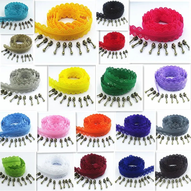 2M 4 Zipper Puller 3# 20 Color Nylon Lace Six Hole  Zipper  Used For Sewing And Skirt Clothing Accessories